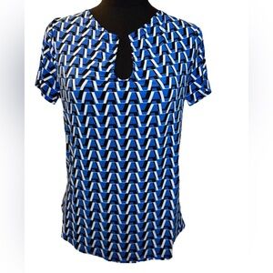 Adrienne Vittadini Women's Short Sleeve V-Neck Blue/Black/White Shirt, Size S